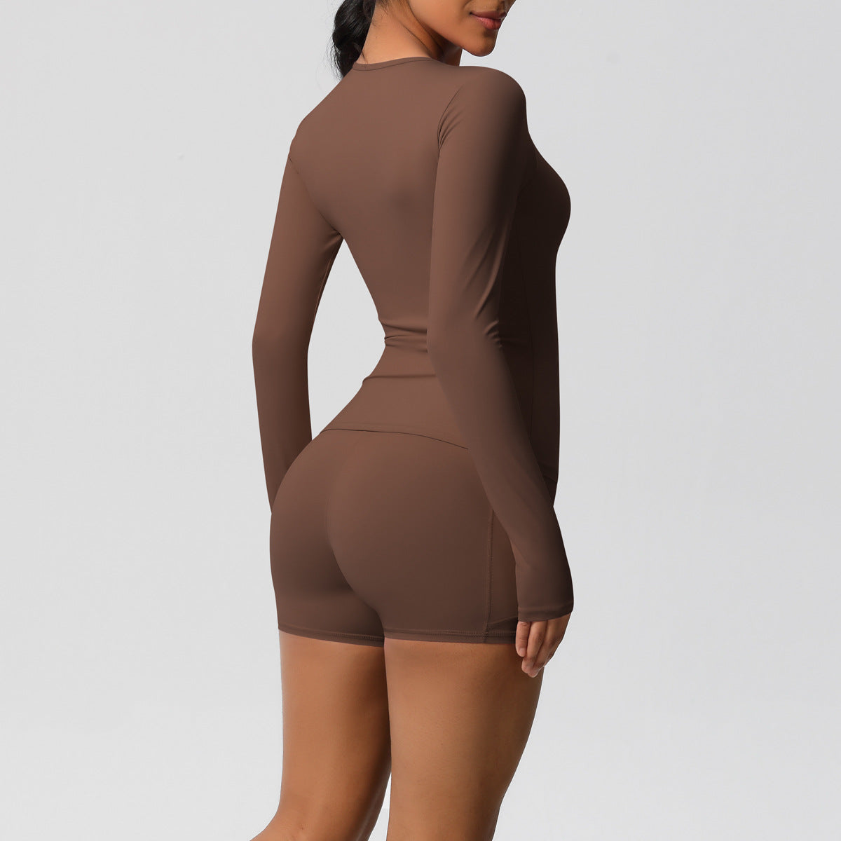 Tight Long Sleeve Top & Yoga Shorts Set