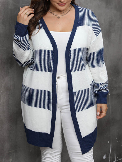 Navy Striped Open Cardigan