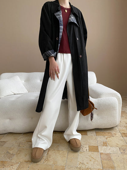Double Sided Plaid Stitching Trench Coat