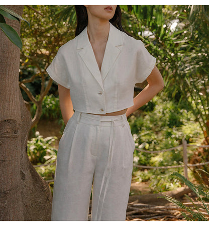 French Cotton Linen Cropped Shirt
