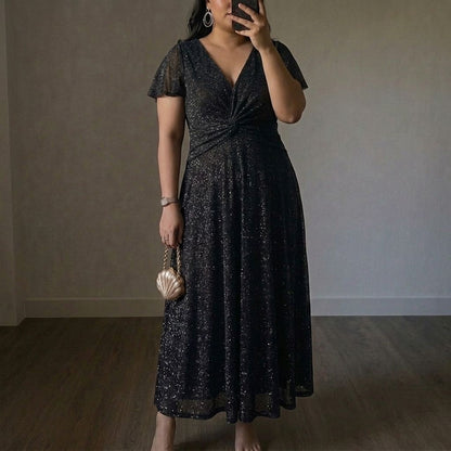 Pleated Swing Shiny Dress