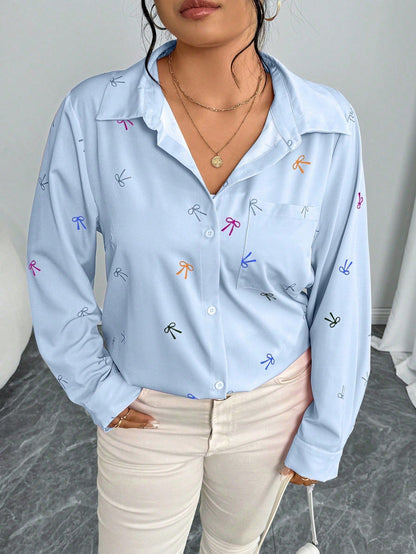 Bow Print Button down Shirt