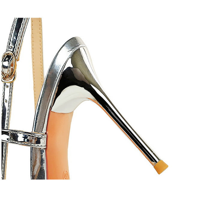 Woven Metal Pointed Toe Strap Stilettos