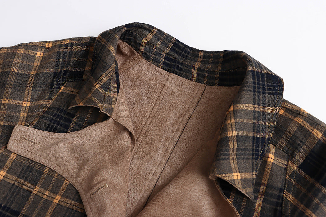 Double Sided Plaid Stitching Trench Coat