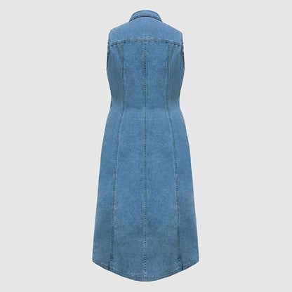 Collared Denim Midi Dress