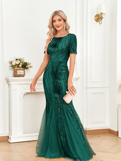 Emerald Sequin Fishtail Slim Dress