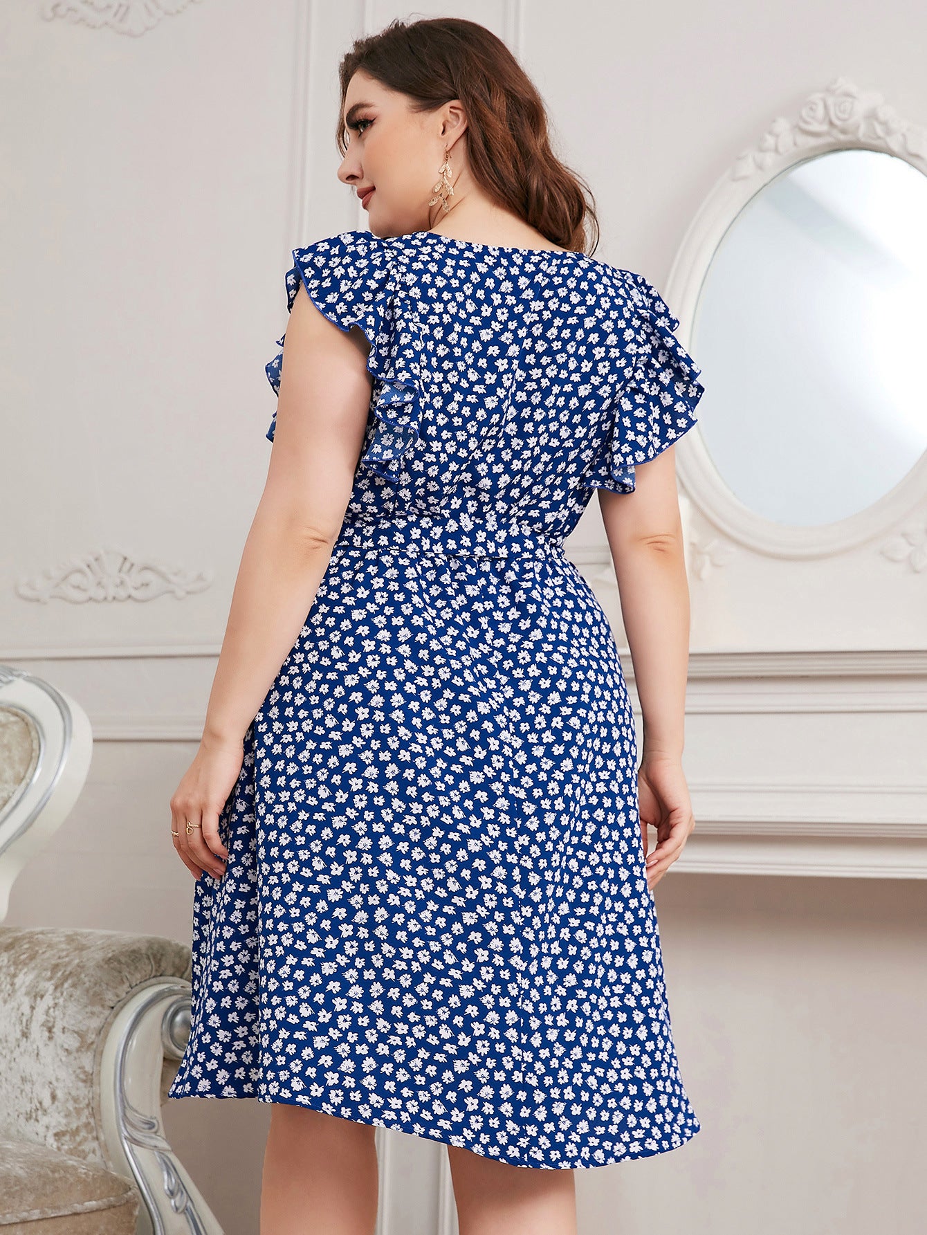 Blue Chiffon Floral Dress