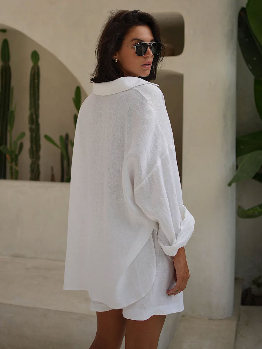 Casual Loose Button-down Shirt & Shorts Set