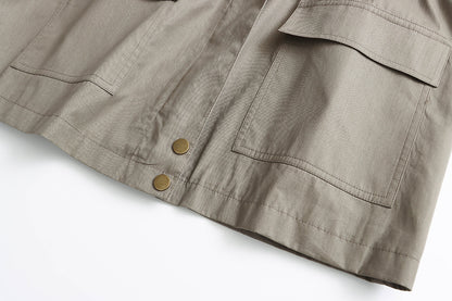 Fashionable Street Retro Design Stand Collar Profile Casual Overall Trench Coat