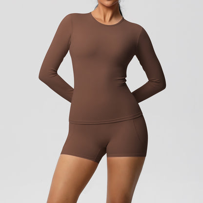 Tight Long Sleeve Top & Yoga Shorts Set