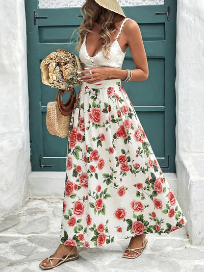 Rose Printed High Waist Skirt