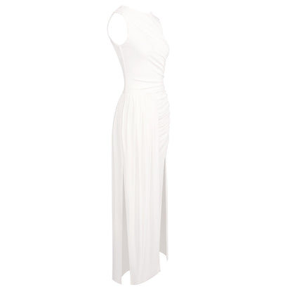 White Summer Asymmetric Maxi Split Dress