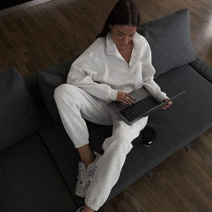 Fleece Lined Half Zipper Collared Sweatshirt