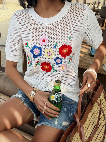 Cutout Floral Embroidered Top