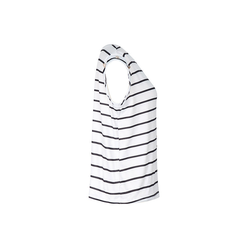 Summer Women Sleeveless Striped T shirt