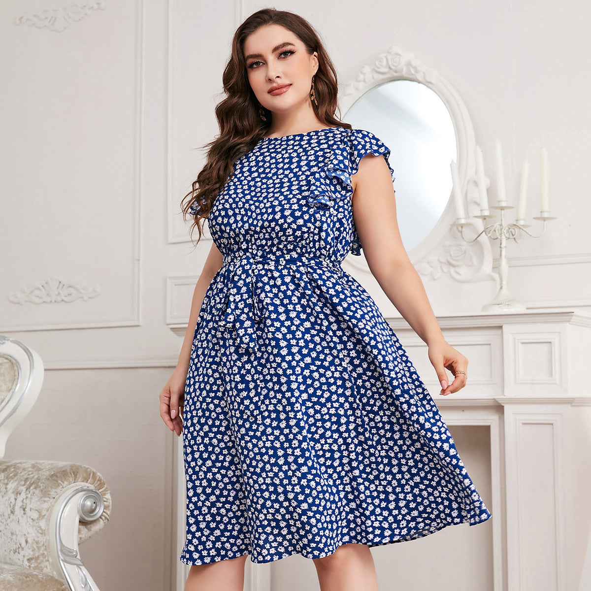 Blue Chiffon Floral Dress