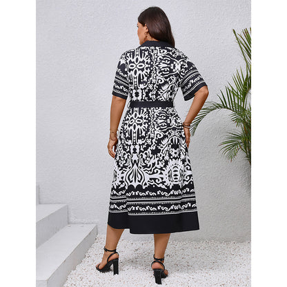 B&W Printed Shirt Dress