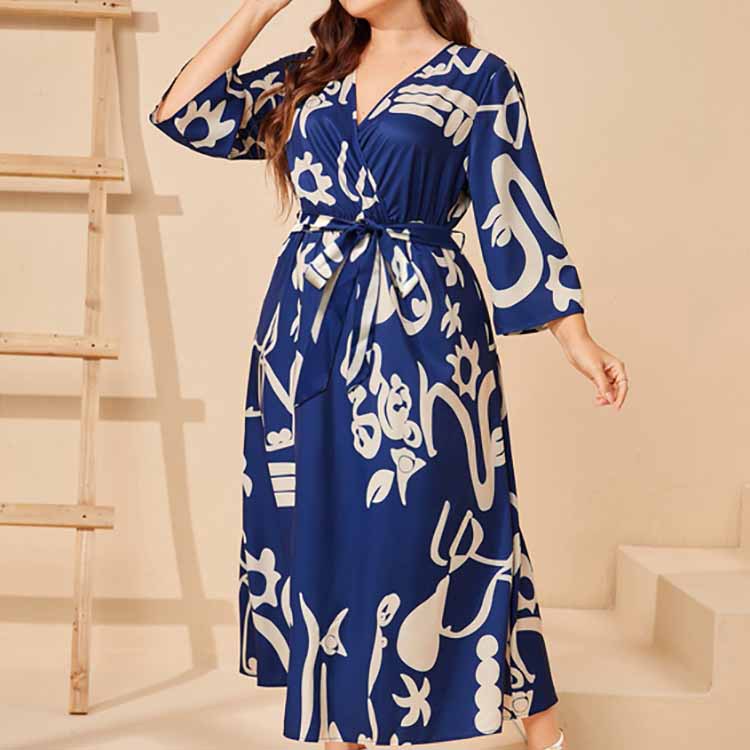 Navy Printed Wrap Dress