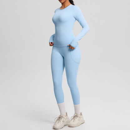 Long Sleeve Pocket Yoga Clothes Set