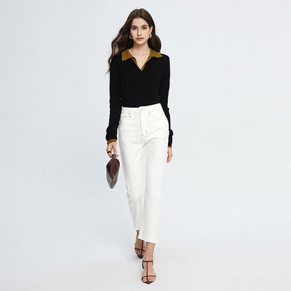 High End Red Edge White Cropped Jeans