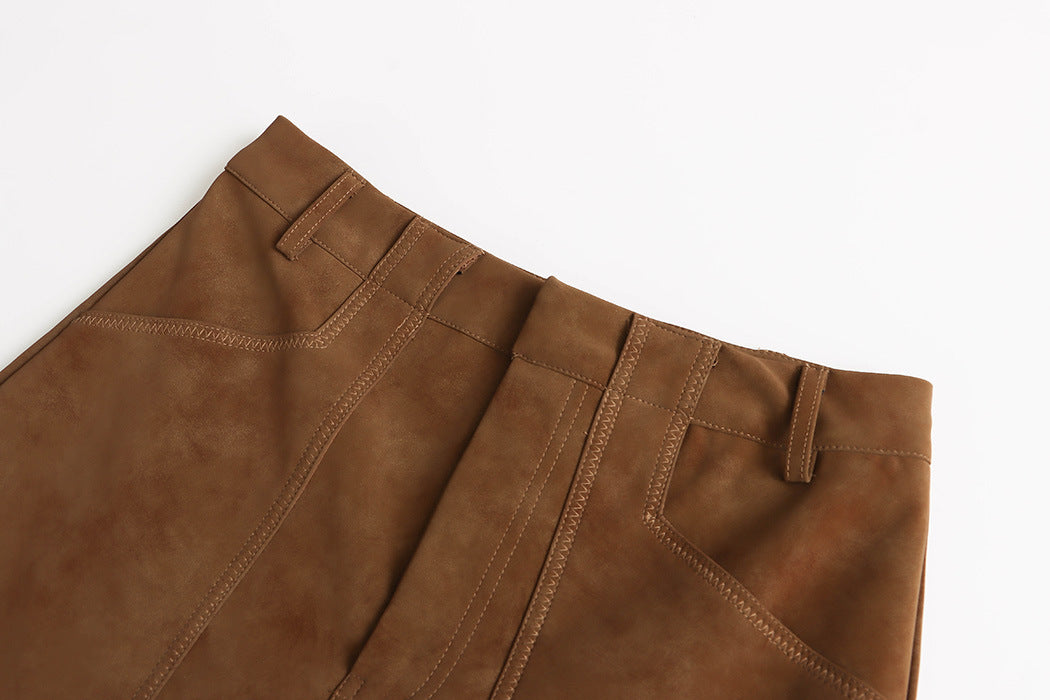 Faux Suede Large Pocket A-line Skirt
