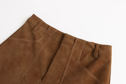 Faux Suede Large Pocket A-line Skirt