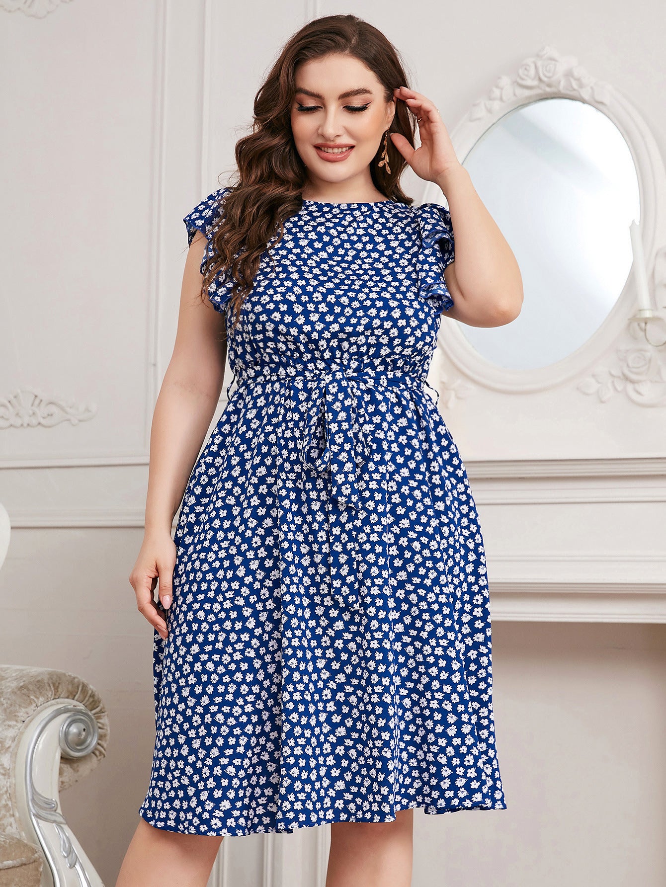 Blue Chiffon Floral Dress