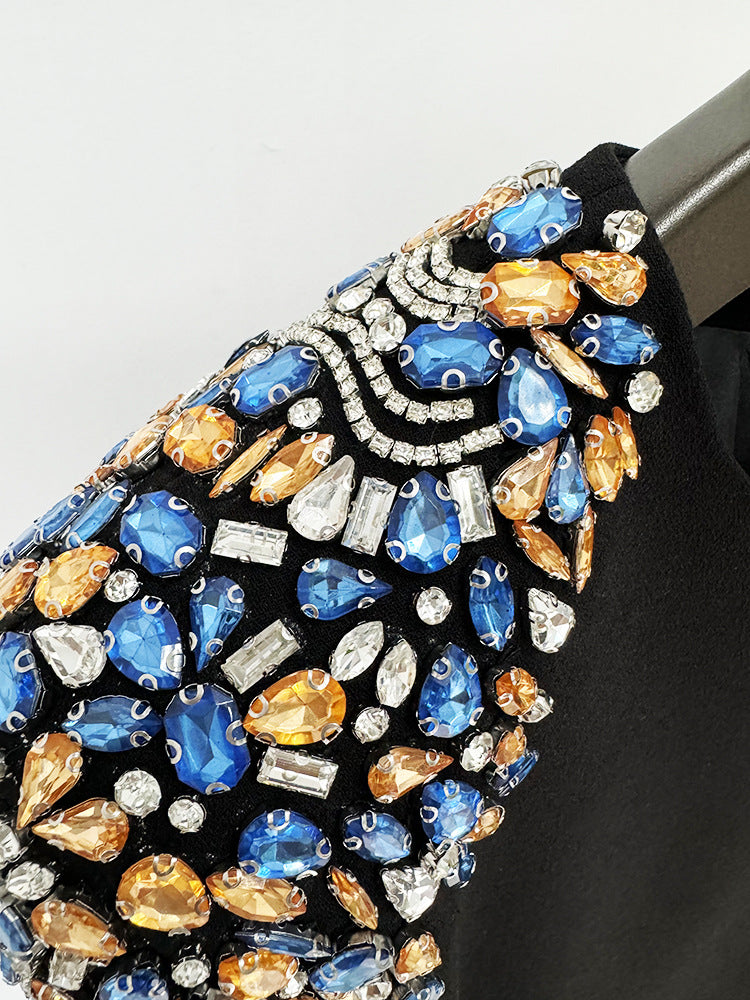Rose Rhinestone Beads Mid Length Dress