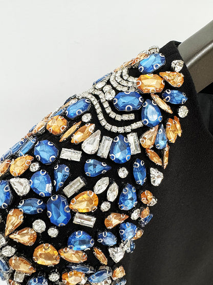 Rose Rhinestone Beads Mid Length Dress