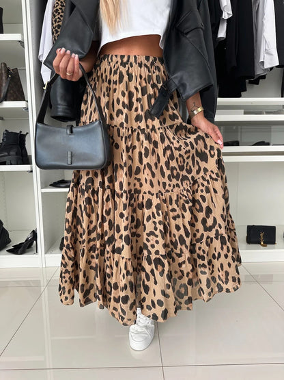 Leopard Print Tiered Skirt