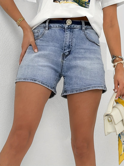 Mid-rise Washed Stretch Denim Shorts