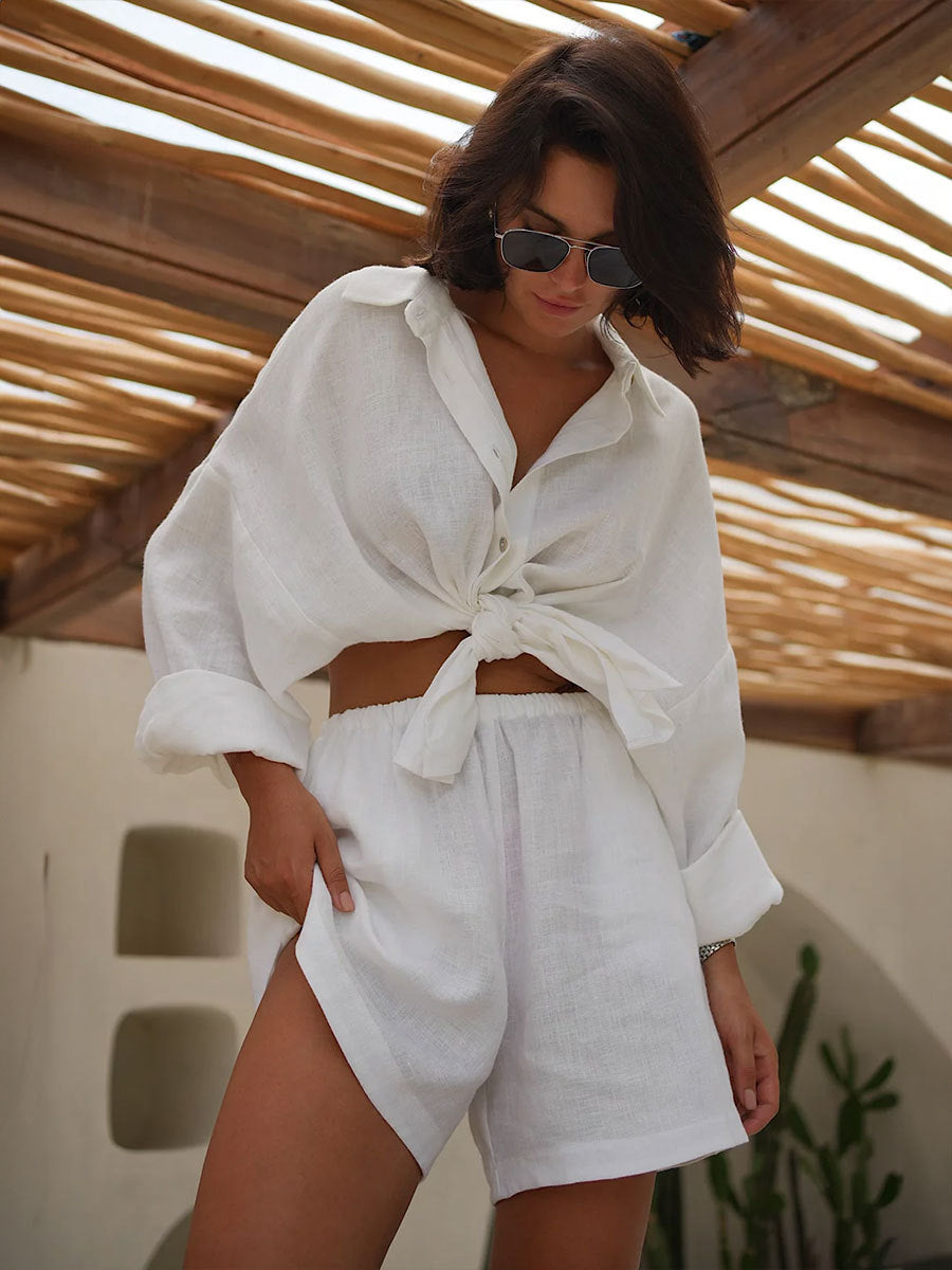 Casual Loose Button-down Shirt & Shorts Set