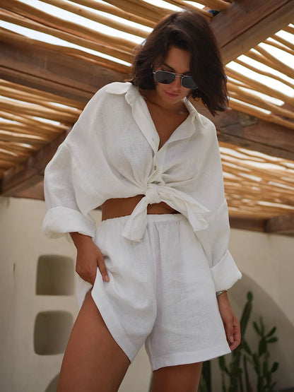 Casual Loose Button-down Shirt & Shorts Set