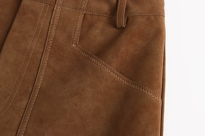 Faux Suede Large Pocket A-line Skirt