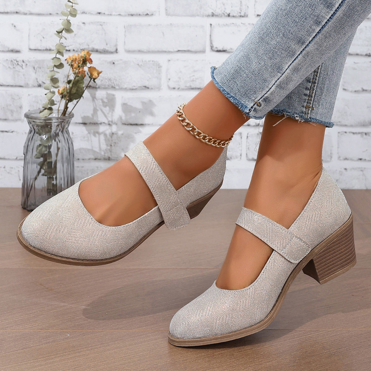 Khaki Mary-Jane Heels