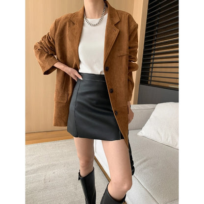 Faux Suede Loose Blazer