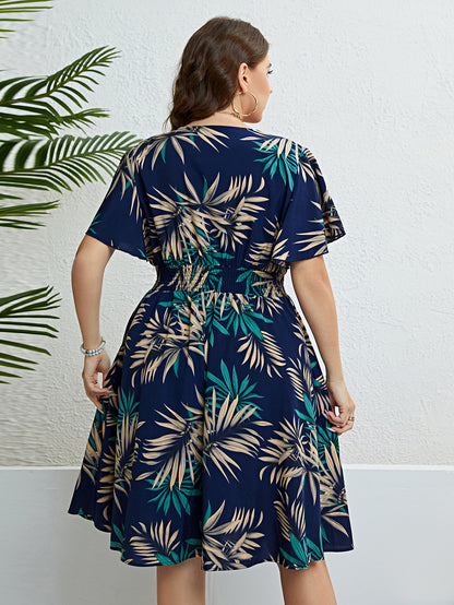 V-neck Smocking Waist Slimming Dress