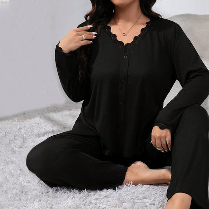 Curvy Black Two Piece Pajama Set