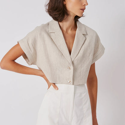 French Cotton Linen Cropped Shirt