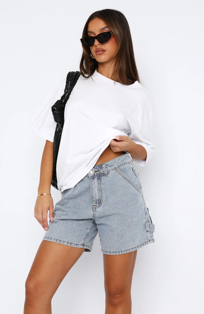 Summer Street Hipster Washed Overalls Denim Shorts