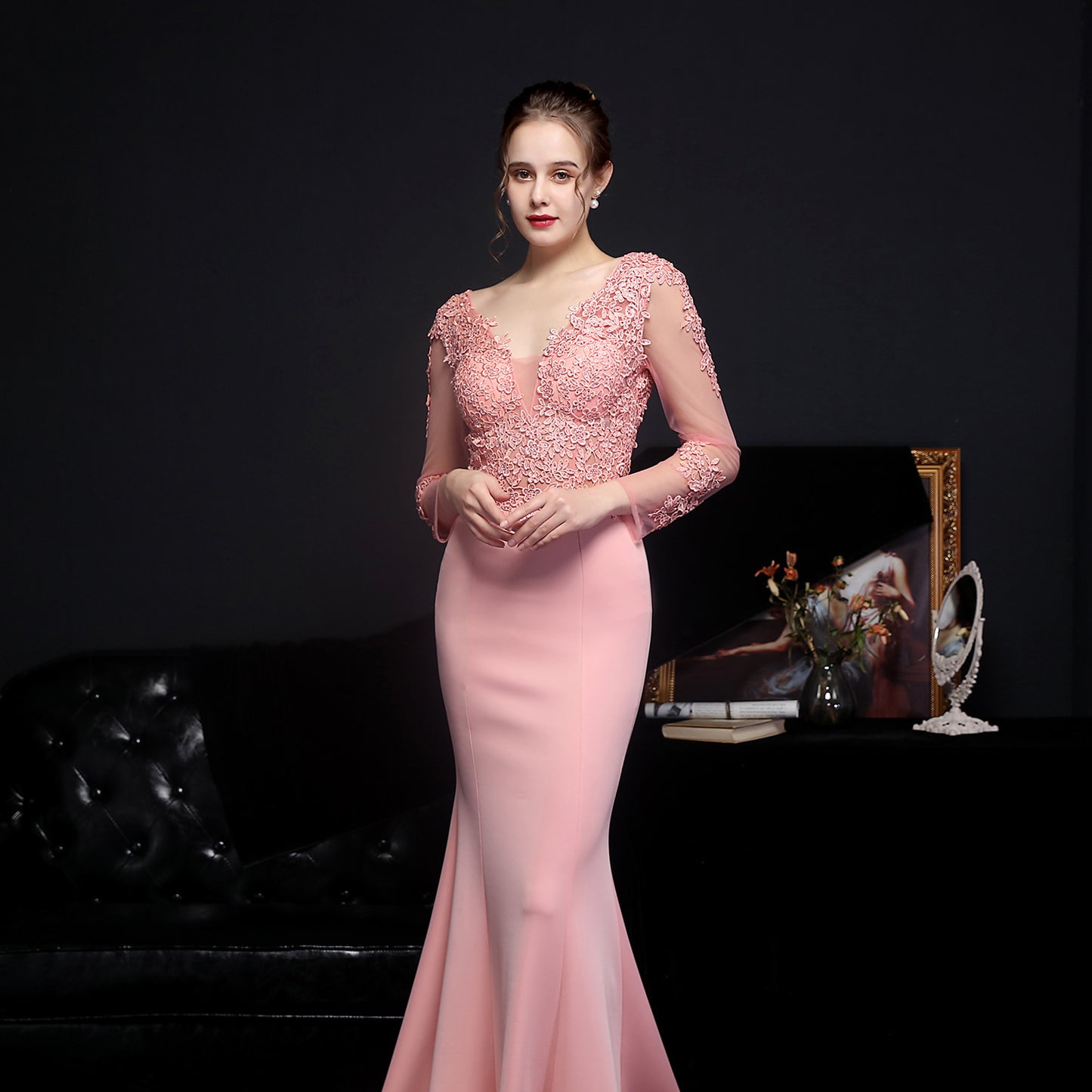 Full Craft Lace Fishtail Evening Dress