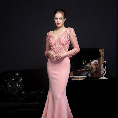 Full Craft Lace Fishtail Evening Dress