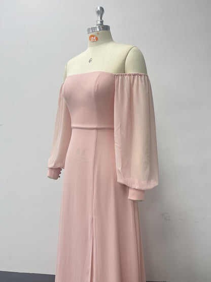 Pink A line Chiffon Dress