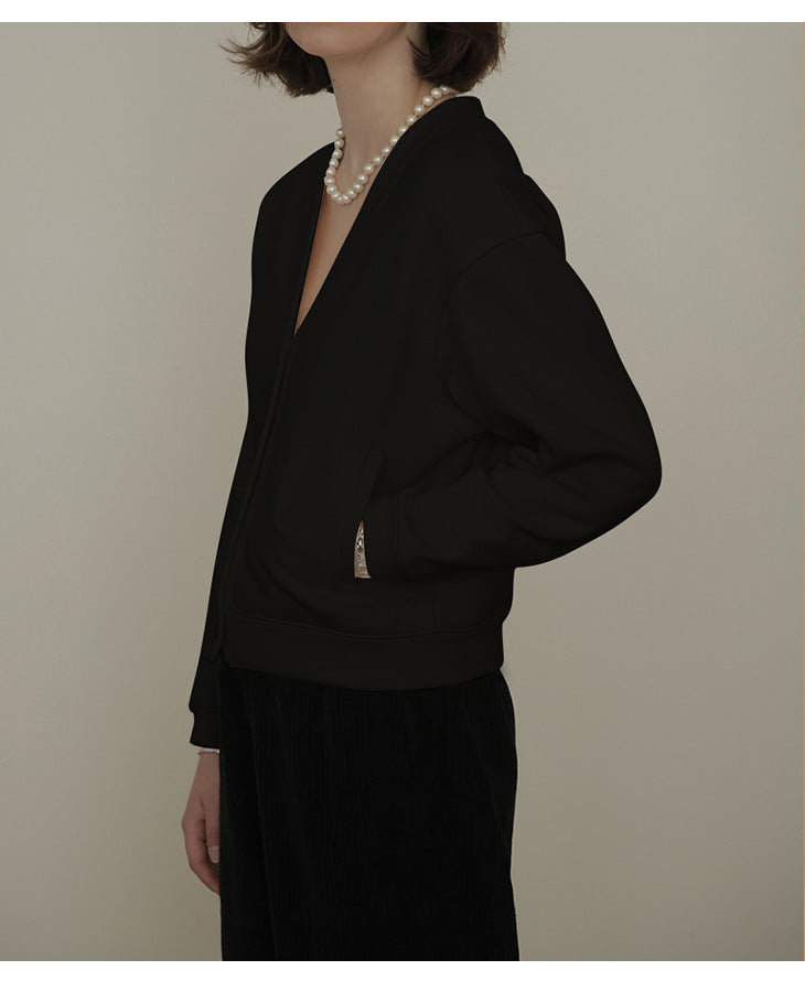 French V neck Cotton Cardigan