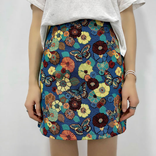 Butterfly Floral Embroidered Mini Skirt