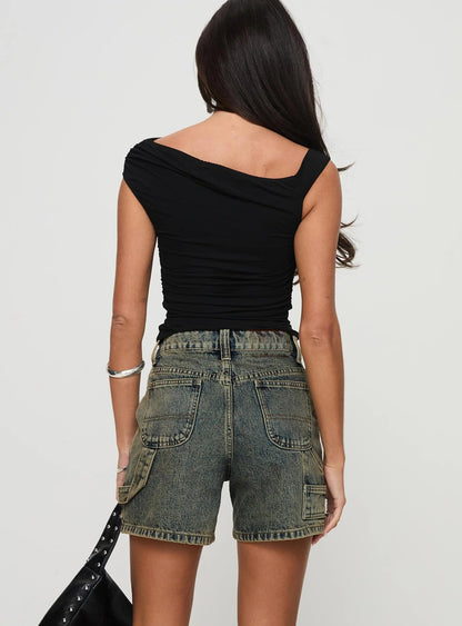 Summer Street Hipster Washed Overalls Denim Shorts