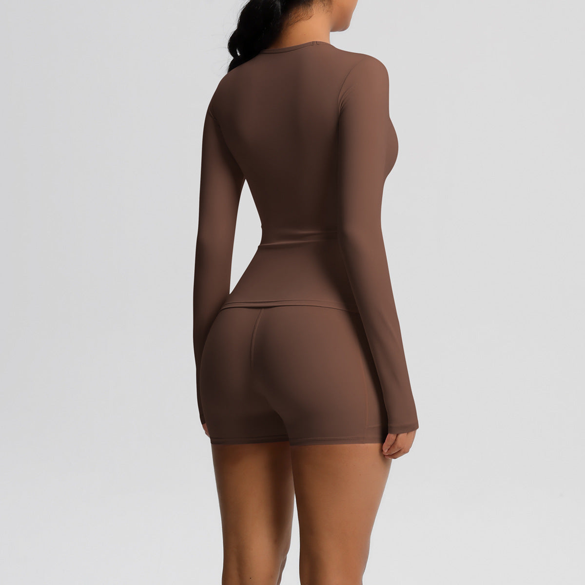Tight Long Sleeve Top & Yoga Shorts Set