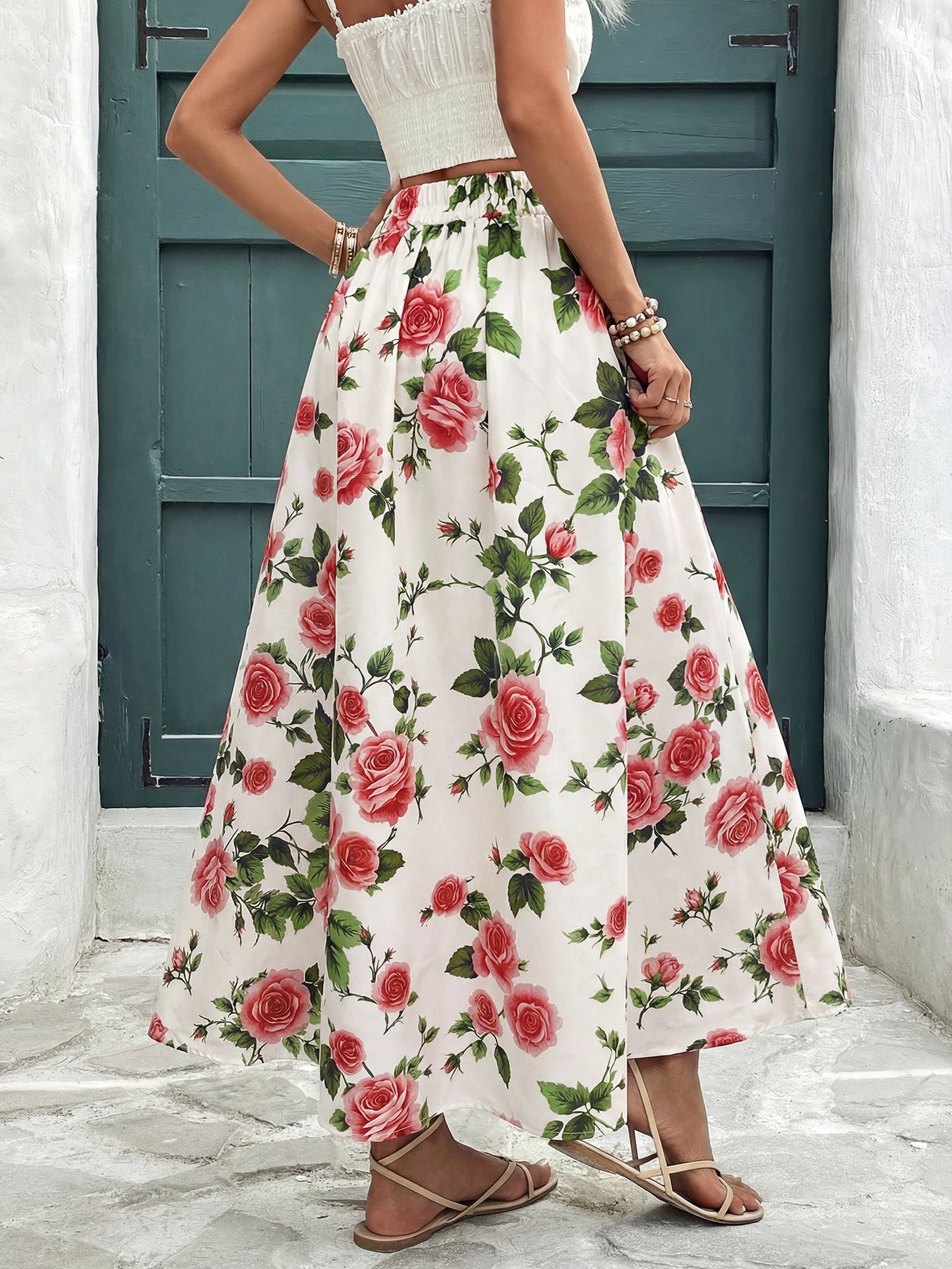 Rose Printed High Waist Skirt