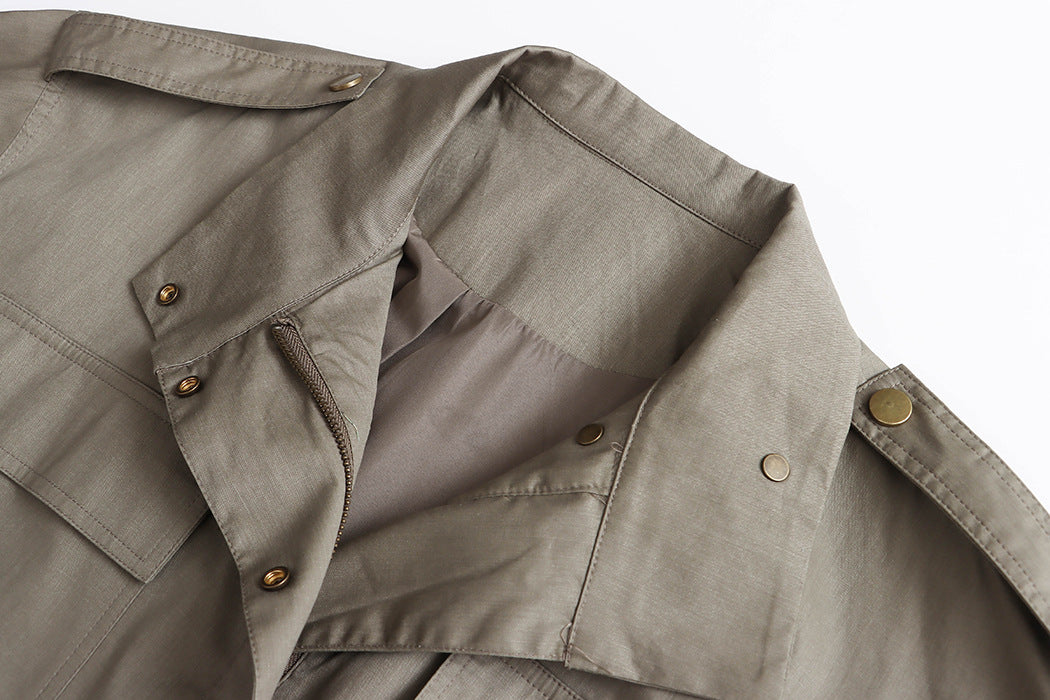 Fashionable Street Retro Design Stand Collar Profile Casual Overall Trench Coat