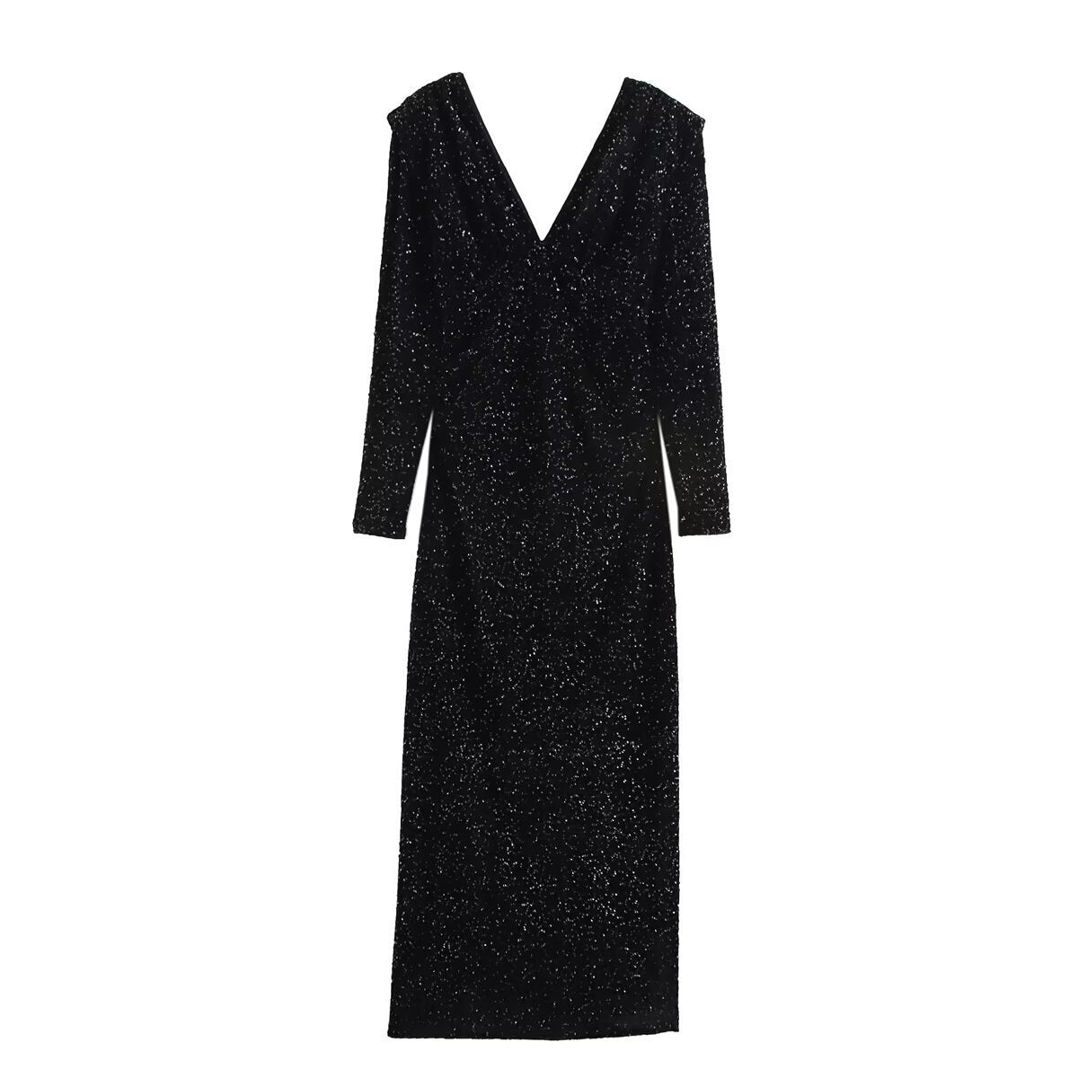 black sequin dress nz Marienne Black Velvet Sequin Long Sleeve Mini Dress